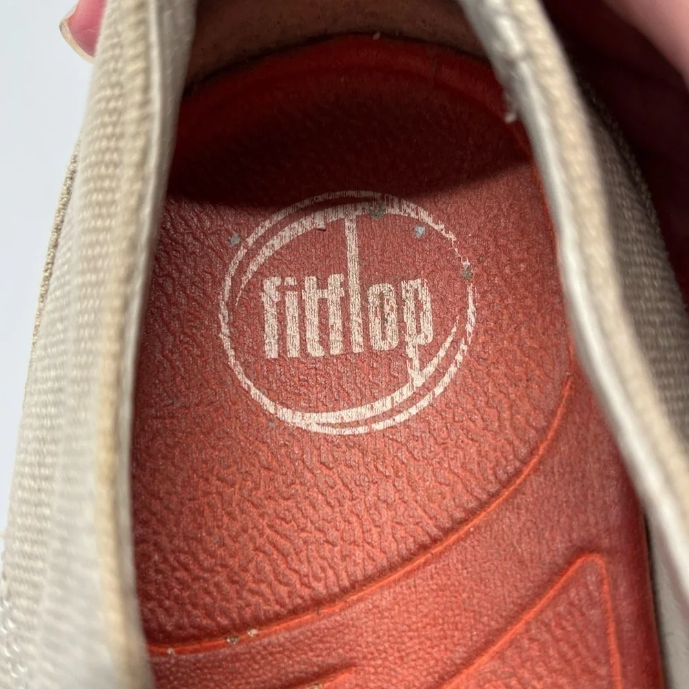 Fitflop Sneakers Tan Canvas with Red soles and Red/white stripe Laces size 7